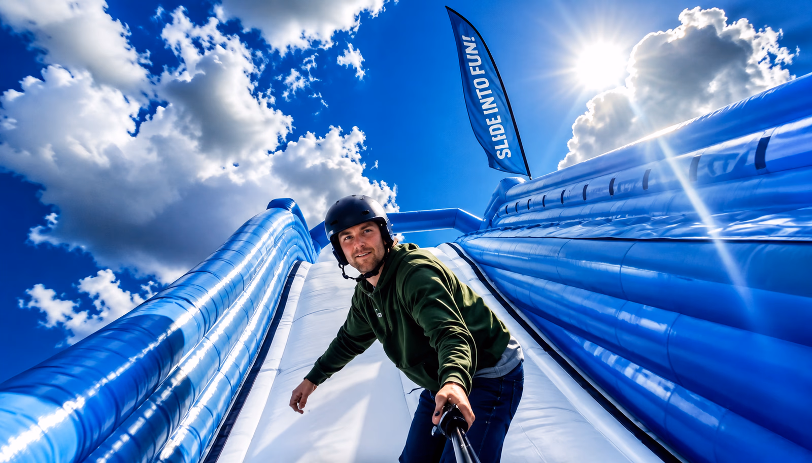 Rider on a Pearljump inflatable slide
